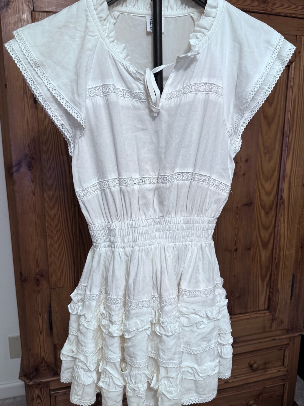 Cake for Dinner Boho White Ruffle Mini Dress with Lace Trim size XXS